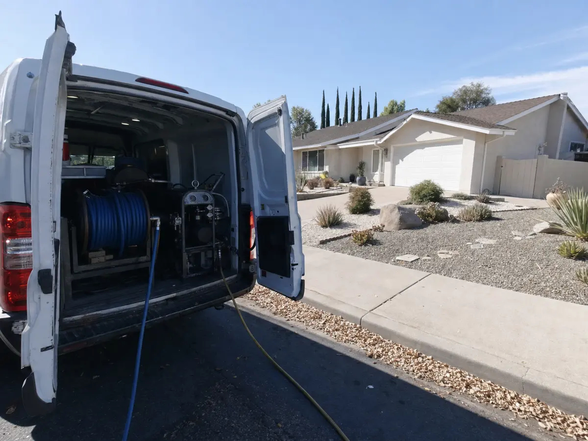 Service van arriving on a Pacific Palisades, CA street — local same-day coverage